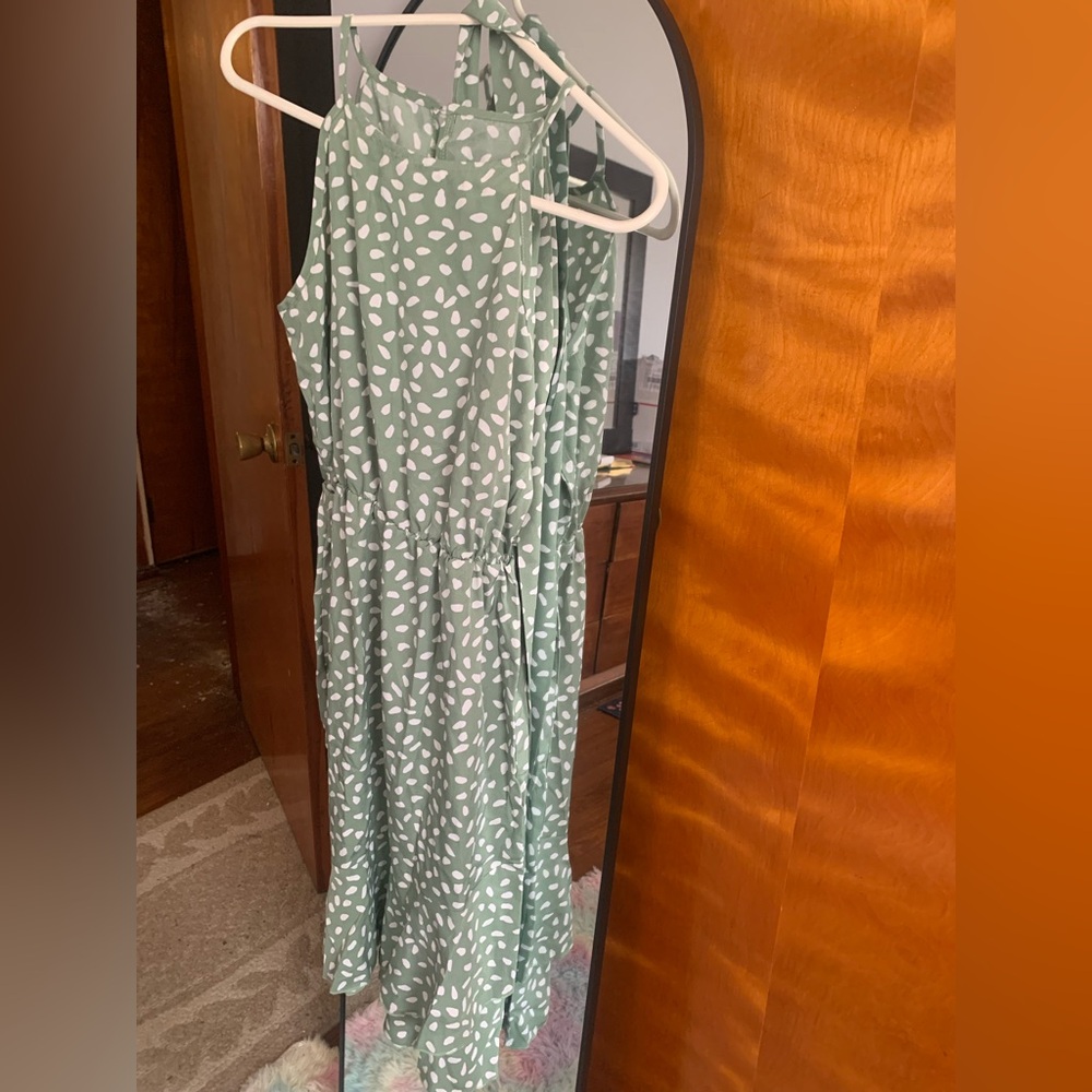 Green Patterned Sleeveless Dress